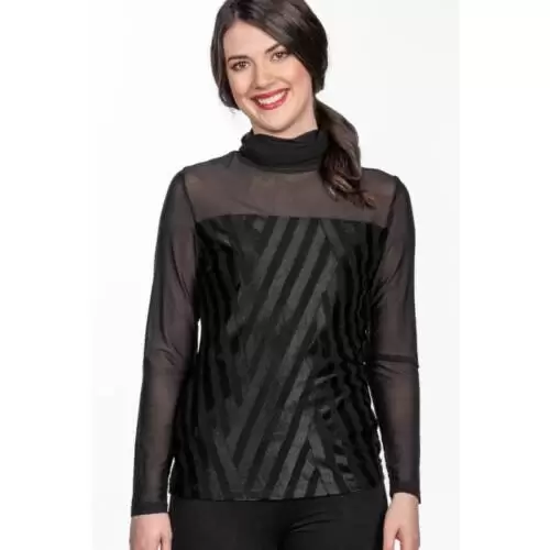 Mesh Sleeve Turtleneck Top in Stripe