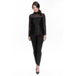 Mesh Sleeve Turtleneck Top in Stripe